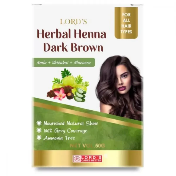 Herbal Henna Dark Brown Hair Colour 50g, Lords