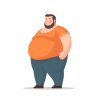 Fat man stands isolated on white background. Overweight man in cartoon style. Vector stock